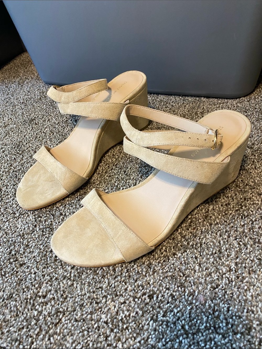 Stuart Weitzman Beige Suede Wedge Sandals